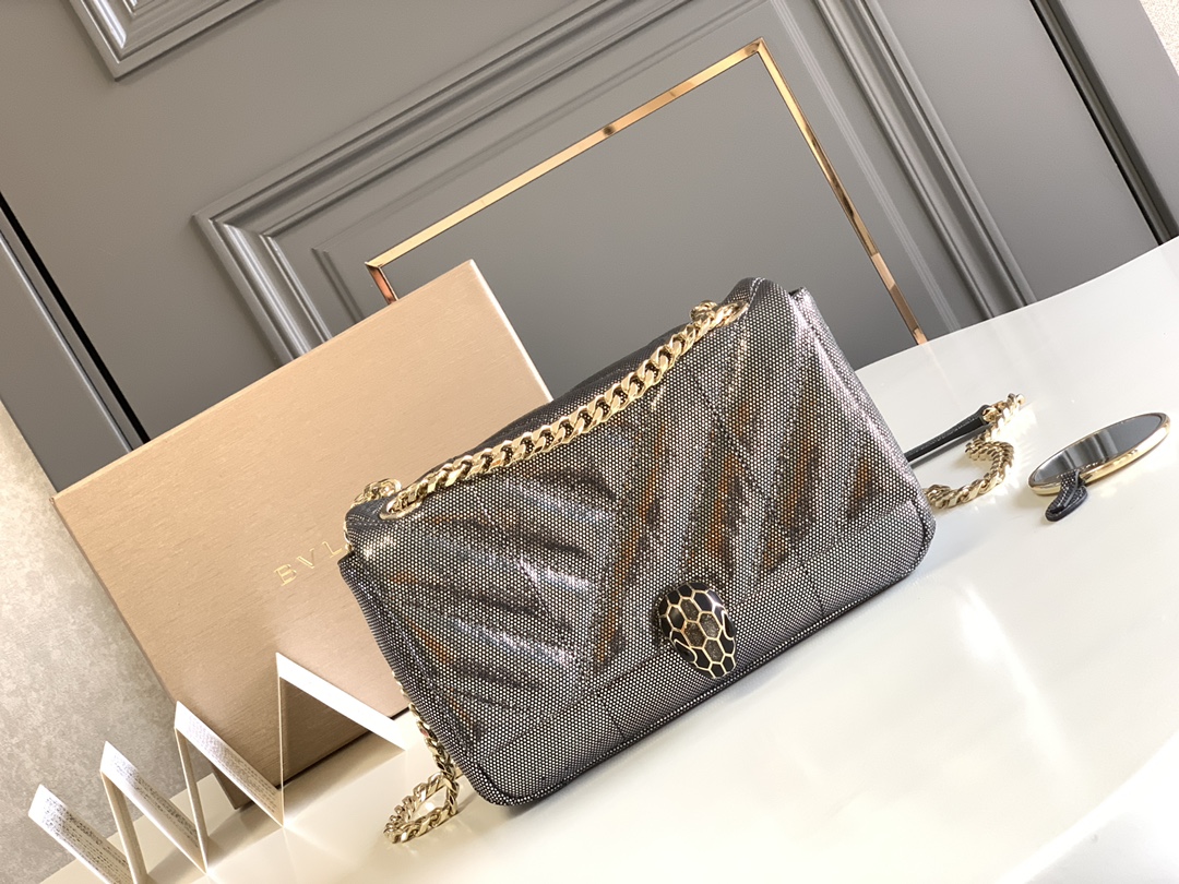 Bvlgari Serpenti Cabochon Crossbody Bag in Black Snake Skin